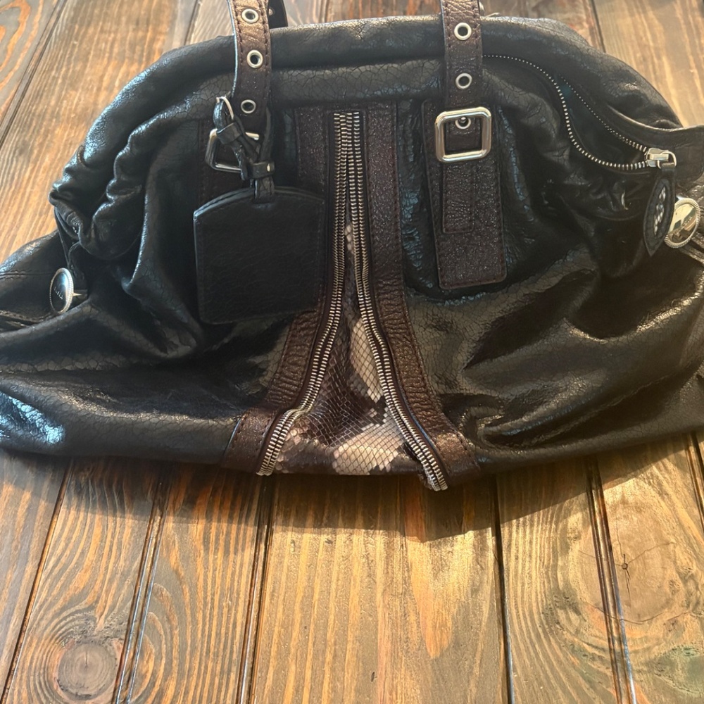 Biasia Genuine Snakeskin Leather Bag Black Metallic Limited Edition